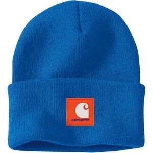 Carhartt Men's 106920 Knit Rubber Patch Beanie Beacon Blue‎ NWT